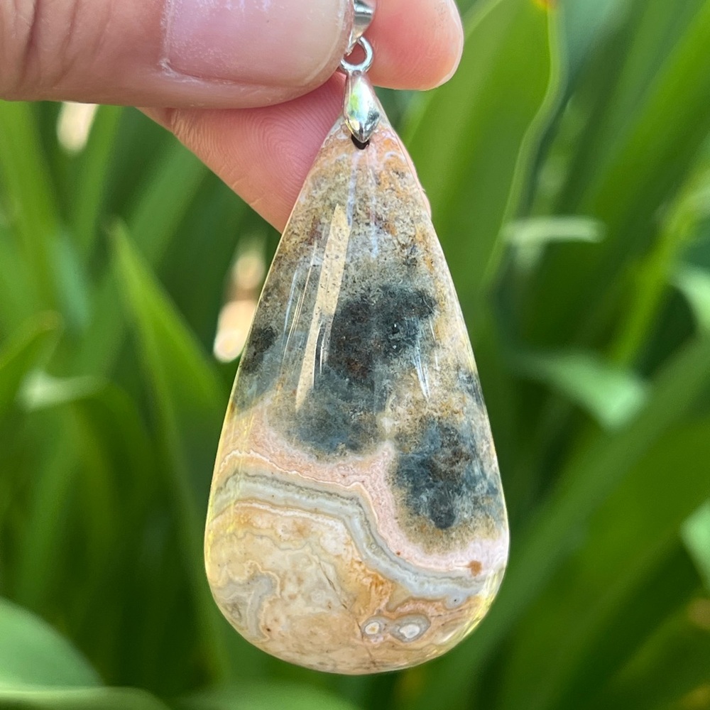 Sterling silver 925 stamped large ocean jasper pendant‎ 1218